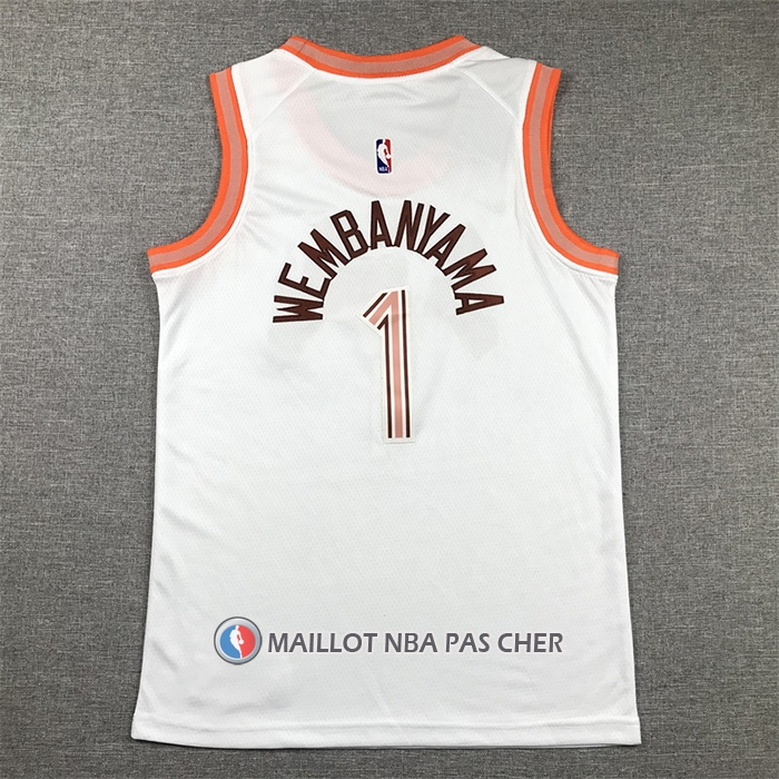 Maillot Enfant San Antonio Spurs Victor Wembanyama NO 1 Ville 2023-24 Blanc